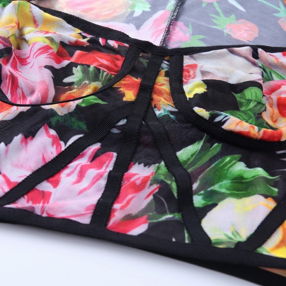 SOLD OUT Floral Mesh Bustier Crop Top - Picture 10 of 16